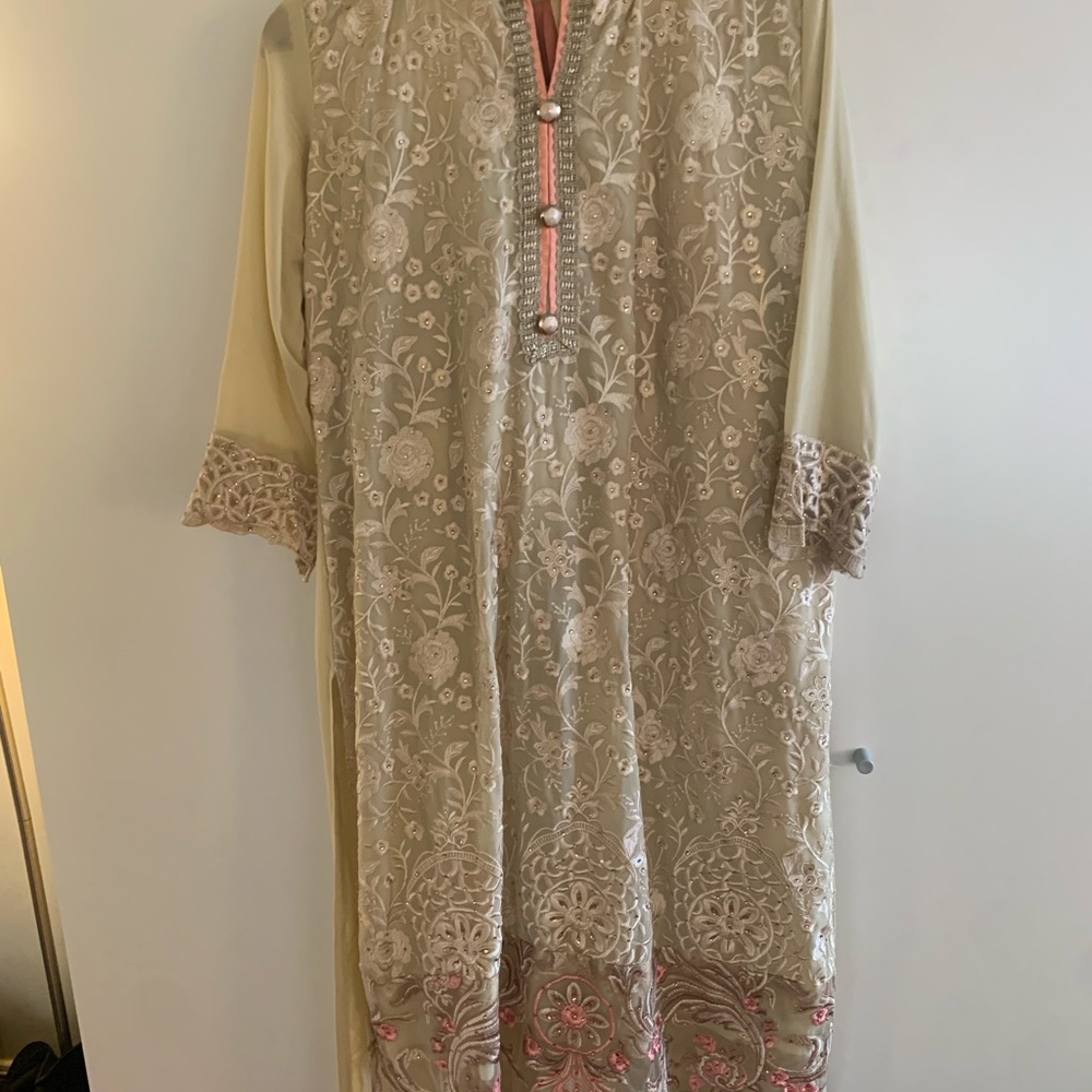 Beige embroidered salwar kameez